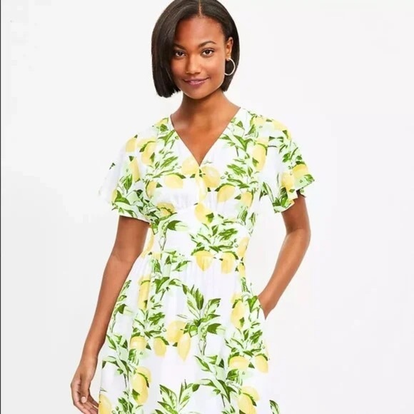 LOFT Dresses & Skirts - LOFT Lemon Print Mini Dress - Yellow and Green sz 12